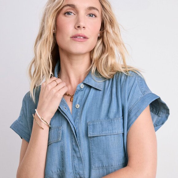 NEW Vineyard Vines Margo Chambray Shirt Dress Blue Mirage Small - Picture 2 of 11